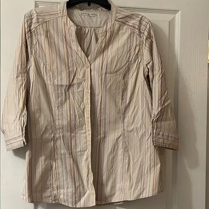 Royal Robbins Cream and Brown Striped Button Down Shirt